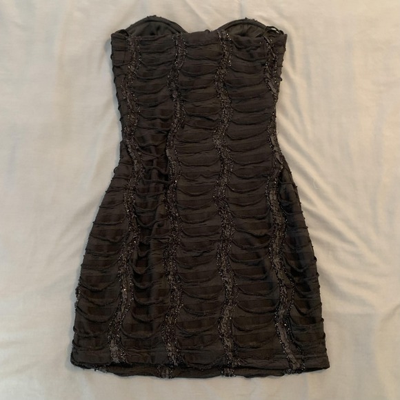 Va Va Voom Dress Womens Small Black Strapless Sweetheart Sequin Bodycon Mini - Picture 8 of 9